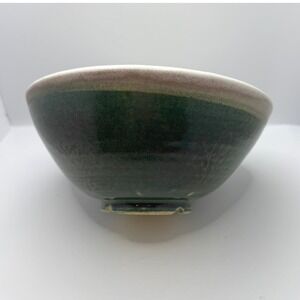 Comstock Studio Pottery Bowl Green Speckled Glaze 8" Handmade Ceramic Rustic